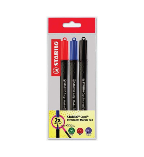 Marc. Permanente, Cappi, Punta Redonda, M 1.0 mm, Pack x 3 Unds. Azul, Negro, Rojo